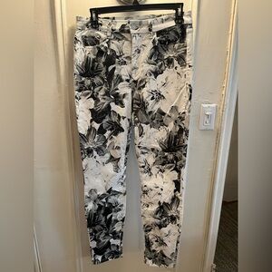 7 For All Mankind black/white floral print pants.  5 pocket jeans style.  Cotton
